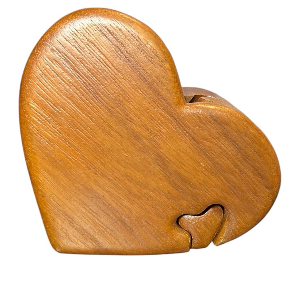 Wooden HEART Puzzle Box Intarsia Wood‎ Art Secret Compartment